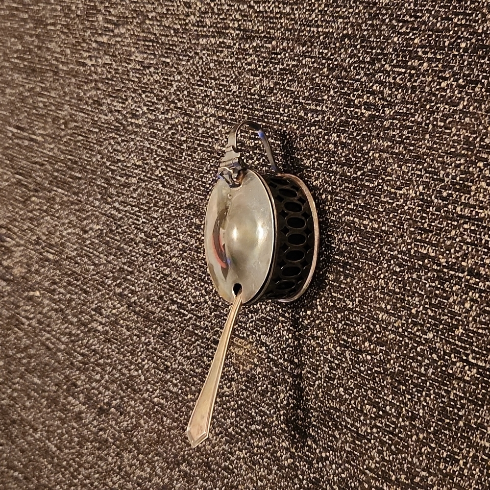 Vintage EPNS Silver Mustard Pot With Spoon And Blue Glass Pot